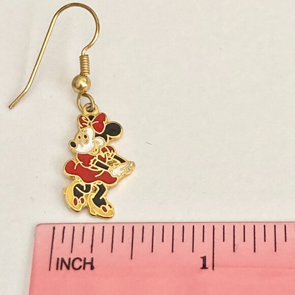 Vintage Disney Minnie Mouse Earrings Disneyana Gold Plated Enamel 1980' Taiwan - Picture 10 of 11